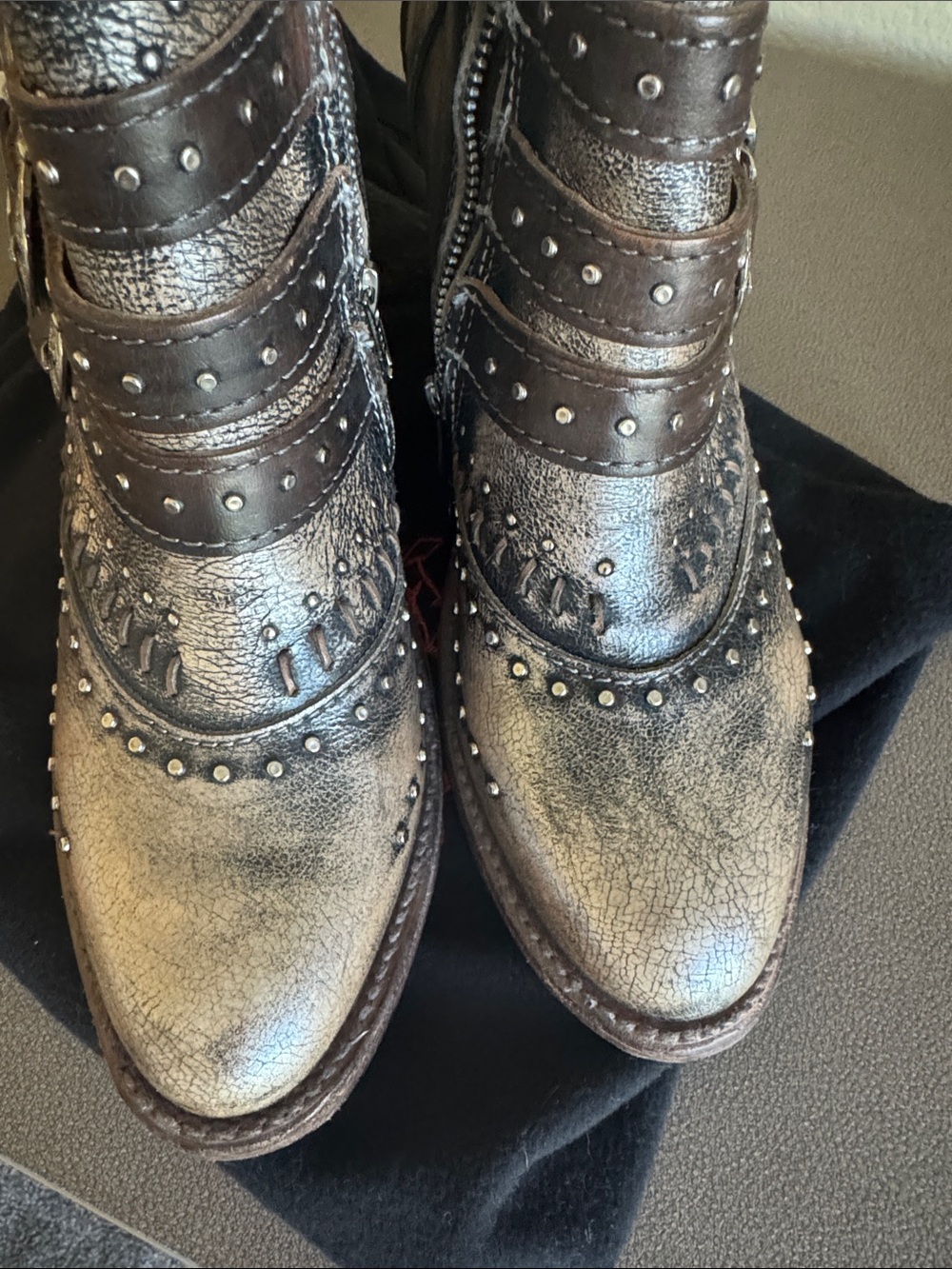 Freebird by Steven Distressed Savanna Metallic Brown Buckle Ankle Boots - Picture 4 of 6
